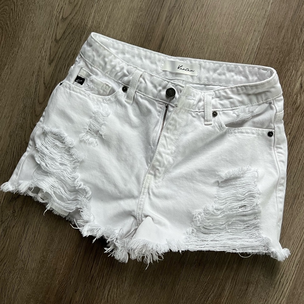 KANCAN White high-waisted denim shorts - XS